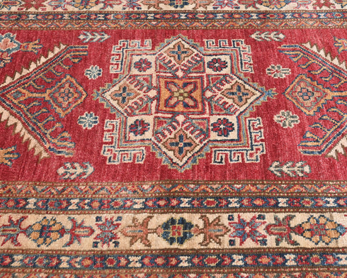 12 Feet Red Kazak Afghan Hand Knotted Wool Runner Rug